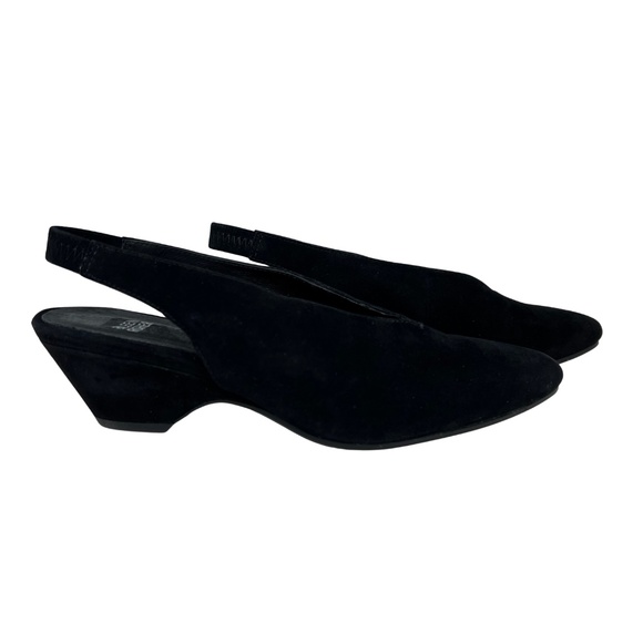 Eileen Fisher Gatwick Black Suede Slingback Pointed Low Heels Minimalist 7.5 - Picture 6 of 8